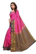 Women's Tusser Silk Kanjivaram Pink Saree With Blouse