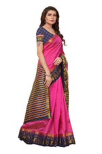 Women's Tusser Silk Kanjivaram Pink Saree With Blouse