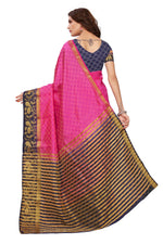 Women's Tusser Silk Kanjivaram Pink Saree With Blouse