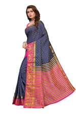 Women's Tusser Silk Kanjivaram Nevy Blue Saree With Blouse