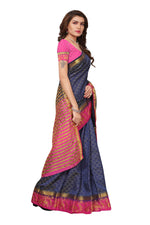 Women's Tusser Silk Kanjivaram Nevy Blue Saree With Blouse