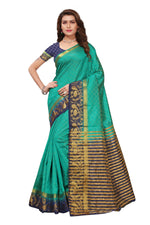 Women's Tusser Silk Kanjivaram Green Saree With Blouse