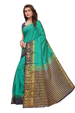 Women's Tusser Silk Kanjivaram Green Saree With Blouse