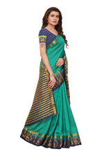 Women's Tusser Silk Kanjivaram Green Saree With Blouse