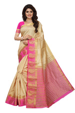 Women's Tusser Silk Kanjivaram Gold & Pink Saree With Blouse