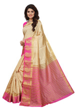Women's Tusser Silk Kanjivaram Gold & Pink Saree With Blouse