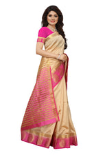 Women's Tusser Silk Kanjivaram Gold & Pink Saree With Blouse
