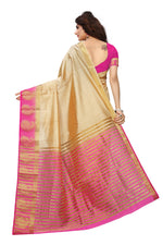 Women's Tusser Silk Kanjivaram Gold & Pink Saree With Blouse