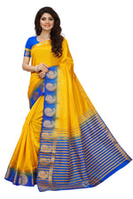 Women's Tusser Silk Kanjivaram Yellow Saree With Blouse