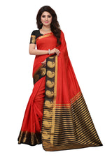 Women's Tusser Silk Kanjivaram Red Saree With Blouse