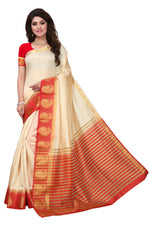 Women's Tusser Silk Kanjivaram White Saree With Blouse