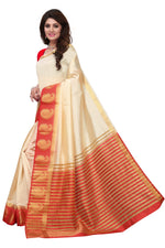 Women's Tusser Silk Kanjivaram White Saree With Blouse