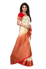 Women's Tusser Silk Kanjivaram White Saree With Blouse