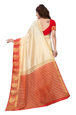 Women's Tusser Silk Kanjivaram White Saree With Blouse