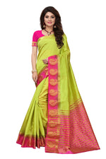 Women's Tusser Silk Kanjivaram Green Saree With Blouse