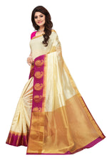 Women's Tusser Silk Kanjivaram White Saree With Blouse