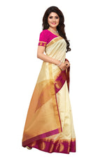 Women's Tusser Silk Kanjivaram White Saree With Blouse