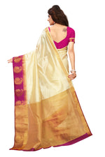 Women's Tusser Silk Kanjivaram White Saree With Blouse