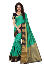 Women's Tusser Silk Kanjivaram Green Saree With Blouse