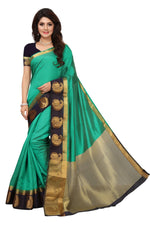 Women's Tusser Silk Kanjivaram Green Saree With Blouse
