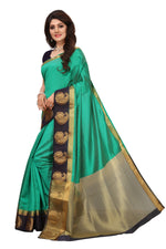 Women's Tusser Silk Kanjivaram Green Saree With Blouse