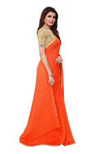 Womens Orange Color Georgette Saree With Plain With Lace Work