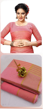 WOMENS LIGHT PINK COLOR SUPERNET FABRIC SAREE WITH RUNNING BLOUSE