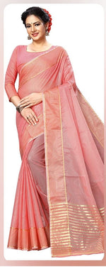 WOMENS LIGHT PINK COLOR SUPERNET FABRIC SAREE WITH RUNNING BLOUSE