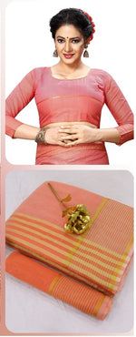 WOMENS PEACH COLOR SUPERNET FABRIC SAREE WITH RUNNING BLOUSE