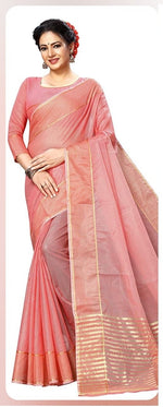WOMENS PEACH COLOR SUPERNET FABRIC SAREE WITH RUNNING BLOUSE