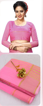 WOMENS PINK COLOR SUPERNET FABRIC SAREE WITH RUNNING BLOUSE
