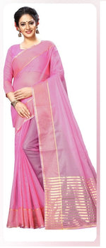 WOMENS PINK COLOR SUPERNET FABRIC SAREE WITH RUNNING BLOUSE