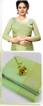 WOMENS PISTA COLOR SUPERNET FABRIC SAREE WITH RUNNING BLOUSE