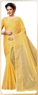 WOMENS YELLOW COLOR SUPERNET FABRIC SAREE WITH RUNNING BLOUSE