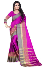 Womens Pink Color Cotton Silk Saree With Plain With Jari Border Work