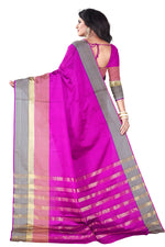 Womens Pink Color Cotton Silk Saree With Plain With Jari Border Work