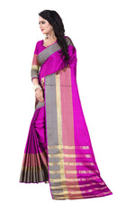 Womens Pink Color Cotton Silk Saree With Plain With Jari Border Work
