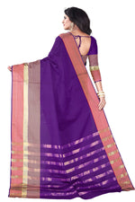 Womens Purple Color Cotton Silk Saree With Plain With Jari Border Work