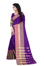 Womens Purple Color Cotton Silk Saree With Plain With Jari Border Work