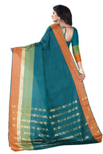 Womens Rama Color Cotton Silk Saree With Plain With Jari Border Work
