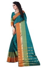 Womens Rama Color Cotton Silk Saree With Plain With Jari Border Work
