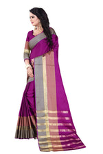 Womens Wine Color Cotton Silk Saree With Plain With Jari Border Work