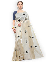Womens Cream Color South Silk Saree With Embroidery Work
