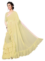 Womens Lemon Color Georgette Saree With Plain Work
