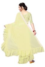 Womens Lemon Color Georgette Saree With Plain Work