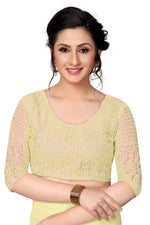 Womens Lemon Color Georgette Saree With Plain Work