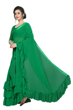 Womens Green Color Georgette Saree With Plain Work