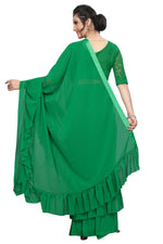 Womens Green Color Georgette Saree With Plain Work