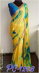 Womens Yellow Color Japan Crape Saree With Sequences Work