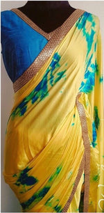 Womens Yellow Color Japan Crape Saree With Sequences Work